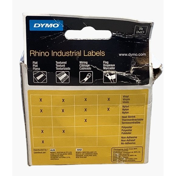 Dymo Rhino Industrial All Purpose Vinyl Labels 3/4" Black/ White 1805436 - Picture 2 of 5